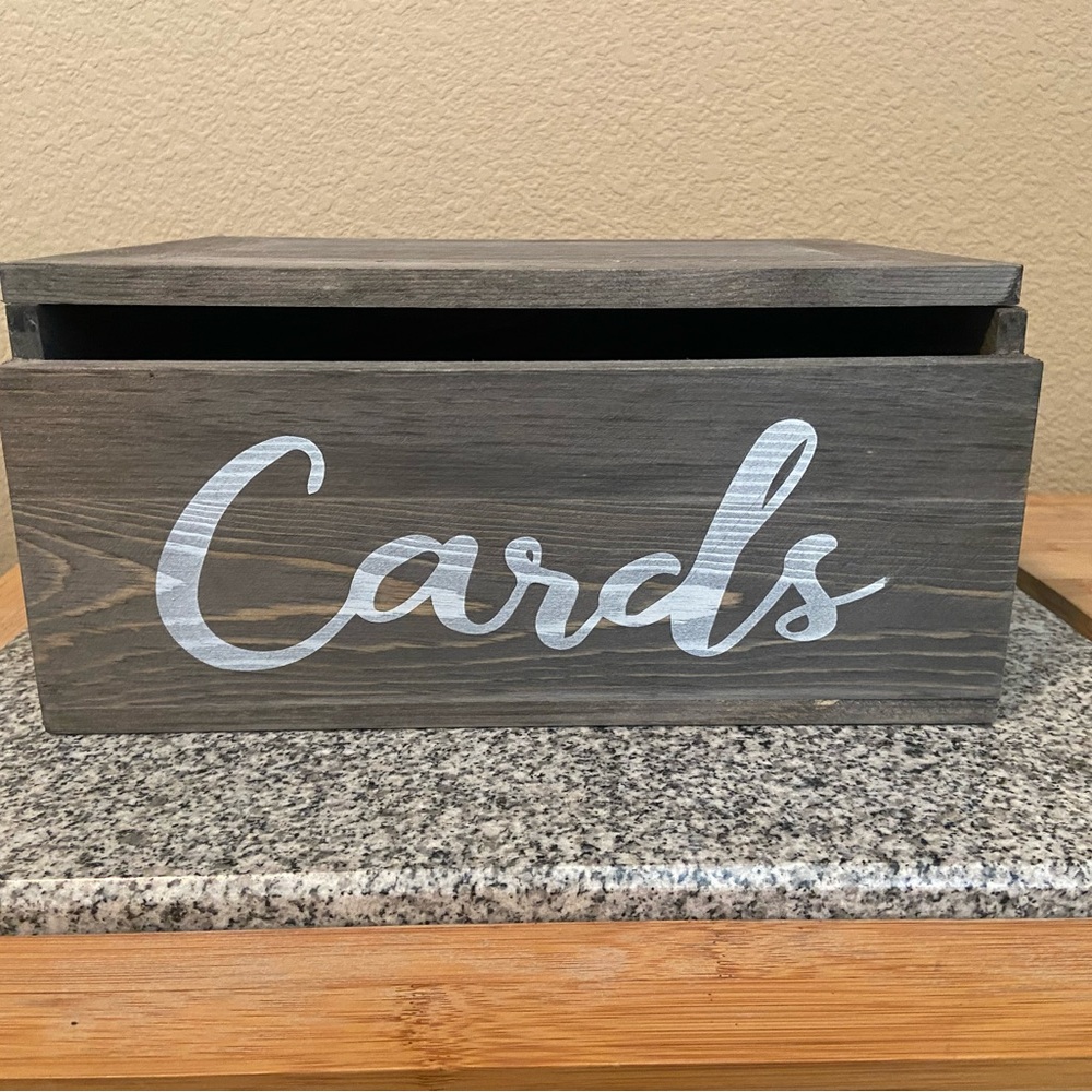Gray Wooden 'Cards' Box for Events - Neutral Wedding Card Holder